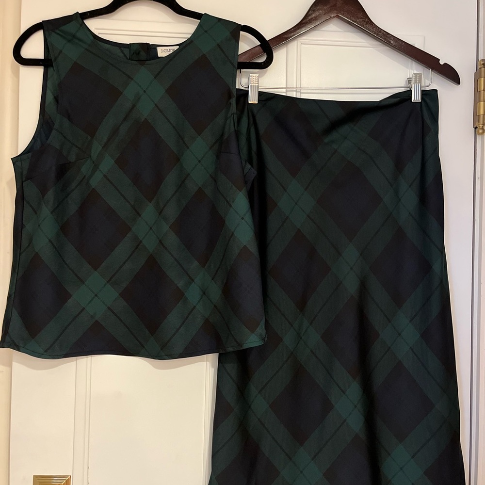 J. Crew Black and Green Plaid Skirt Set